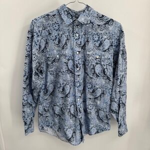 Panhandle Shirt Mens M Blue Paisley Long Sleeve Pearl Snap Retro Western Cowboy